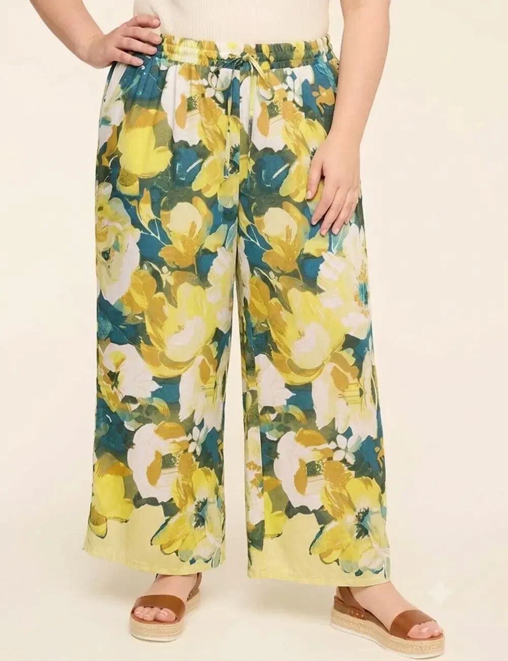 NWT Rachel Roy 3X Floral Wide Leg Pull On Palazzo Pants Plus Size Maximalist